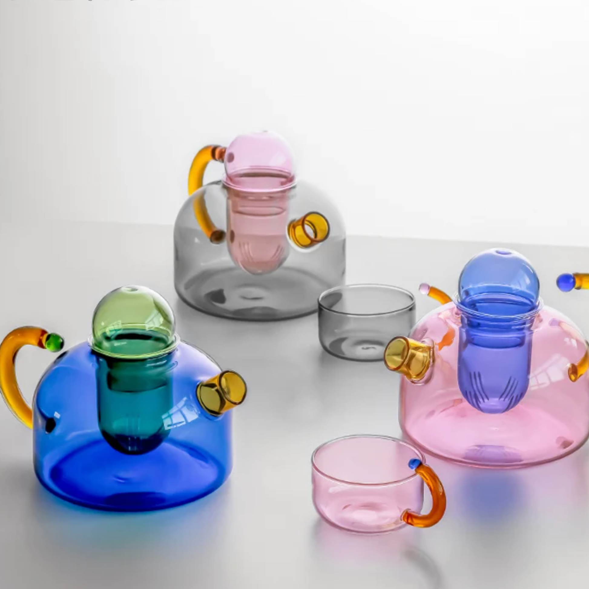 Contrasting Color Heat Resistant Glass Teapot and Cups: Blue Cup - PMA Store at the Portland Museum of Art, Maine