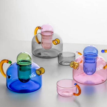 Contrasting Color Heat Resistant Glass Teapot and Cups: Blue Cup - PMA Store at the Portland Museum of Art, Maine