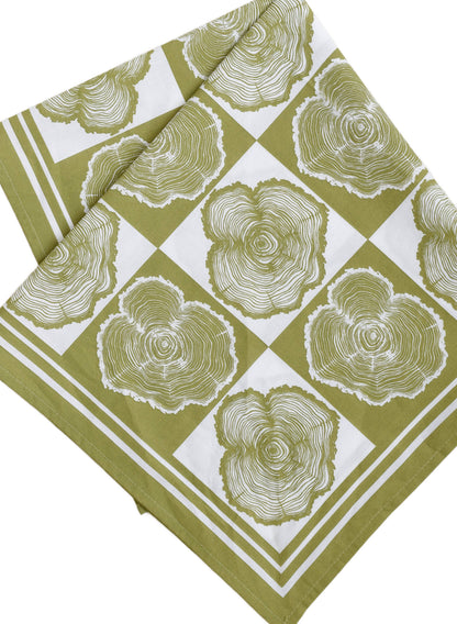 Hearth and Harrow - Tree Ring Bandana - 100% Cotton - Olive Green Print