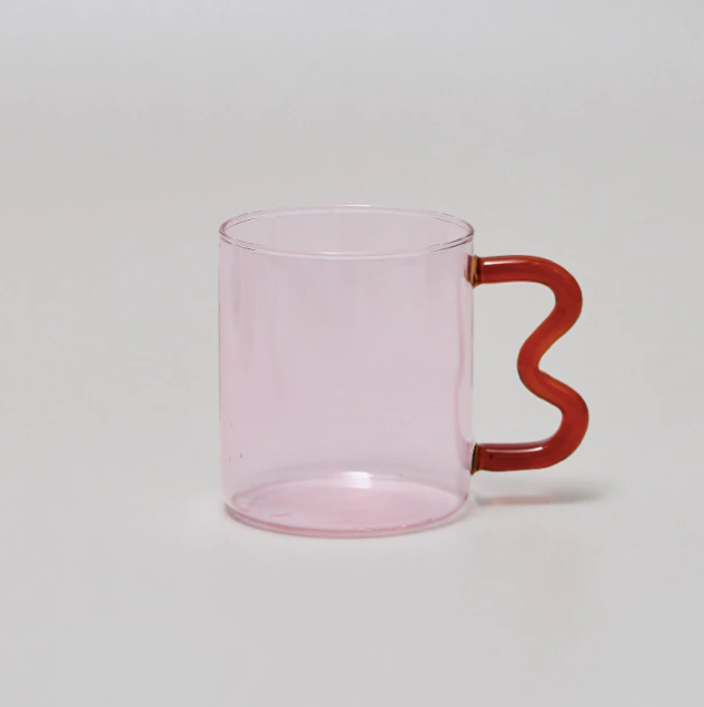 IVORE.GROUP (We cover All Import duty) - Colorful Ear Glass Mug: Pink with Brown Handle - PMA Store at the Portland Museum of Art, Maine