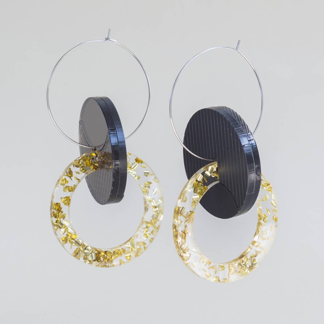 Primario Earrings - Reversible: Gold Mirror and Beige, translucent Olive - PMA Store at the Portland Museum of Art, Maine