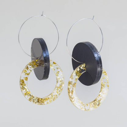 Primario Earrings - Reversible: Gold Mirror and Beige, translucent Olive - PMA Store at the Portland Museum of Art, Maine