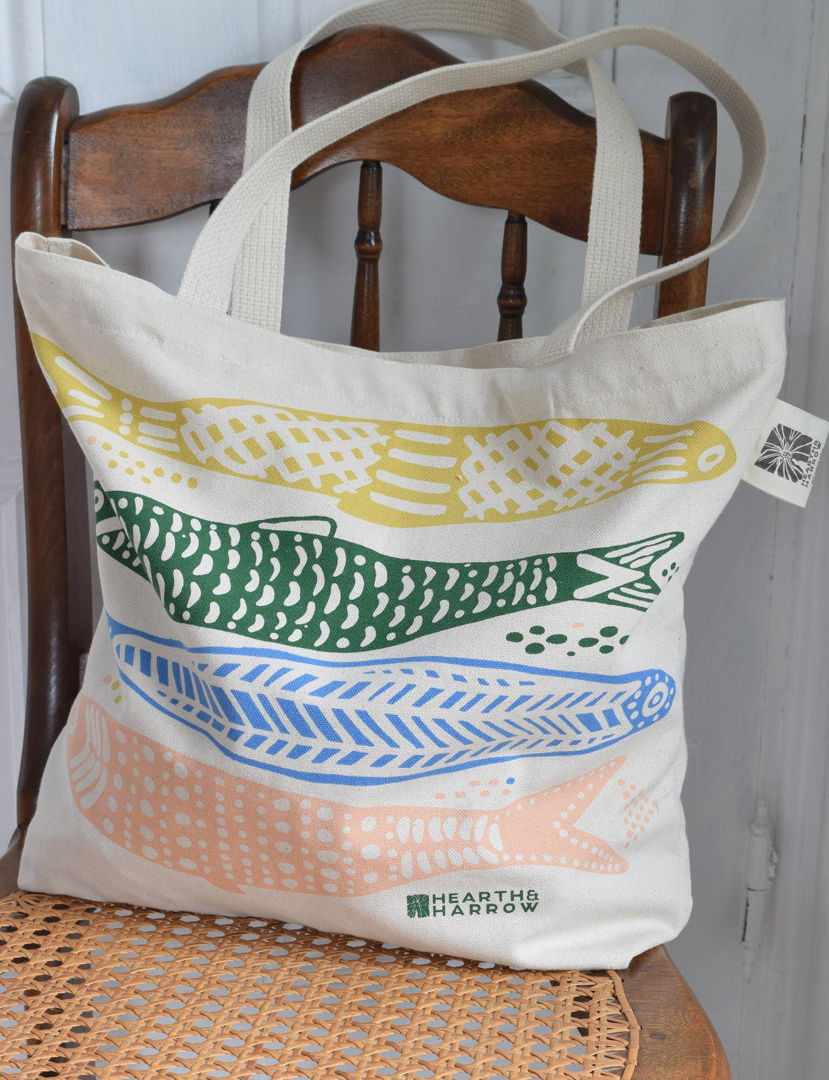 Hearth and Harrow - Sardine Tote Bag - 100% Cotton - Market and Beach Bag