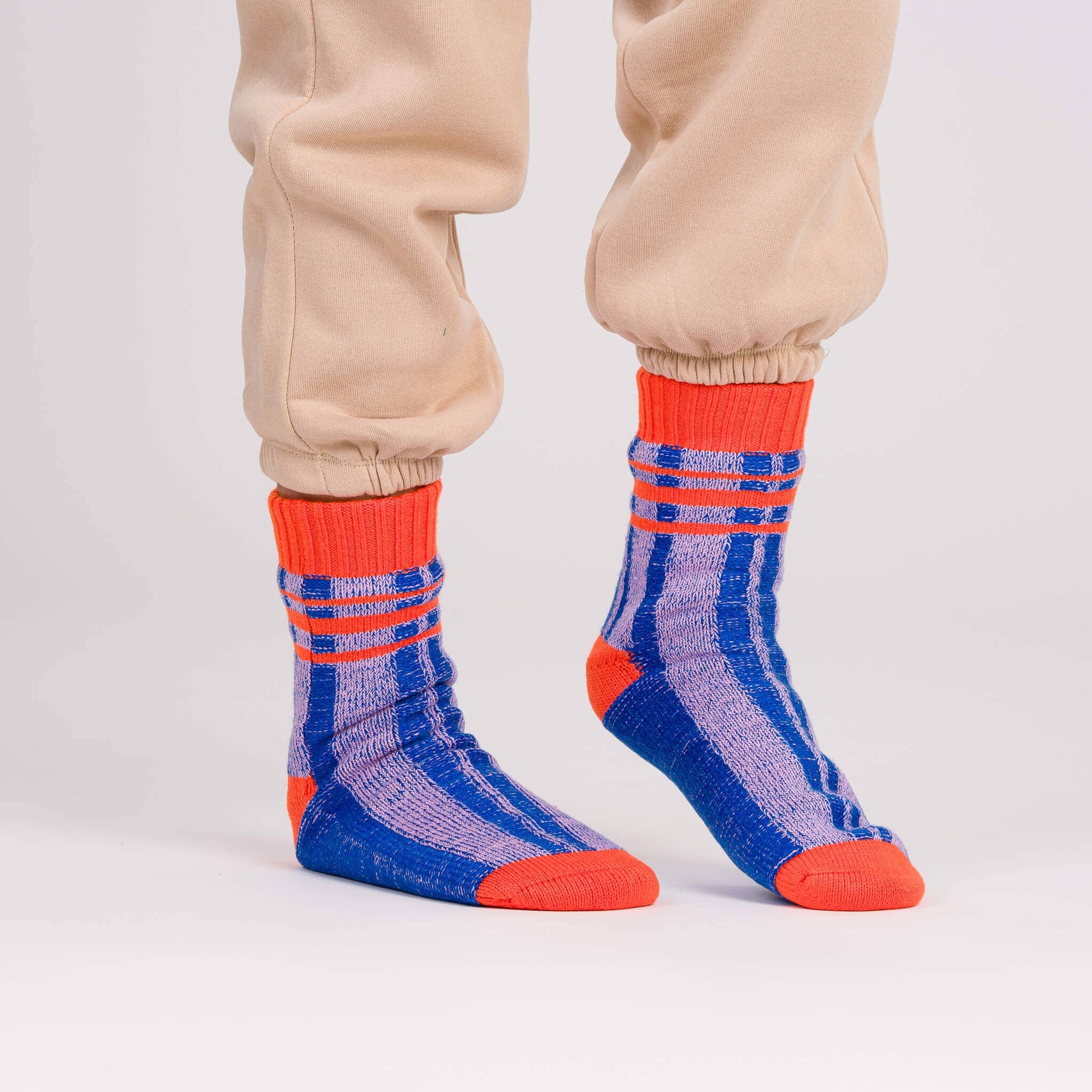 Plaid Stripe House Socks: Pink Red / S/M - W 6-9<br>M 5-7.5 - PMA Store at the Portland Museum of Art, Maine