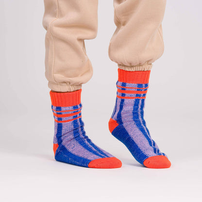 Plaid Stripe House Socks: Pink Red / S/M - W 6-9<br>M 5-7.5 - PMA Store at the Portland Museum of Art, Maine