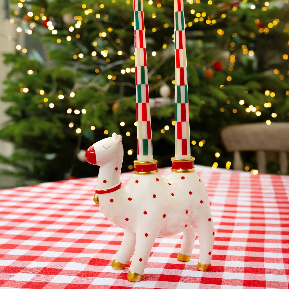 Red & Green Check Dinner Candles | 2 Pack |Christmas Decor | - PMA Store at the Portland Museum of Art, Maine