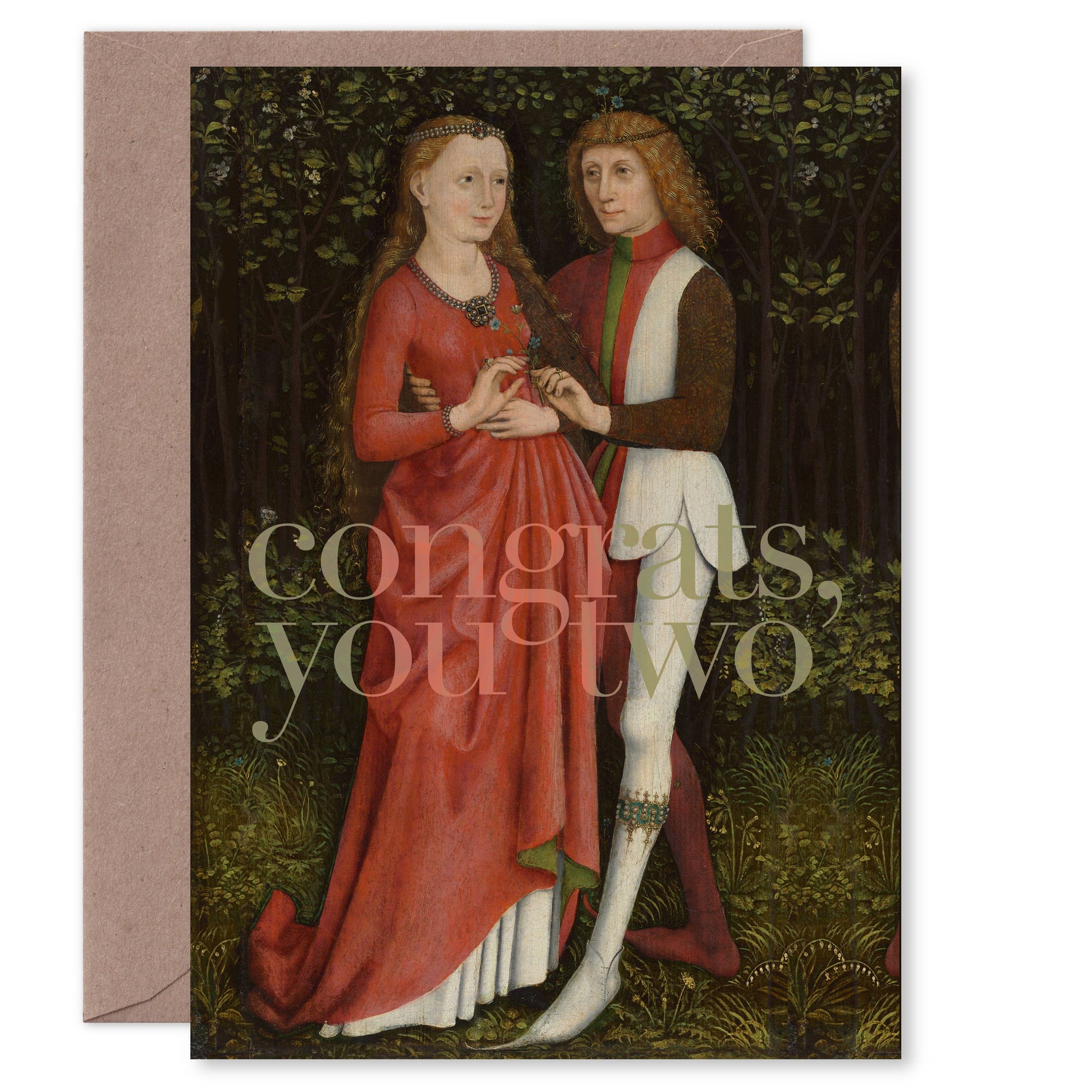 "Congrats, you two" (bridal couple) wedding greeting card: Recycled white envelopes - PMA Store at the Portland Museum of Art, Maine