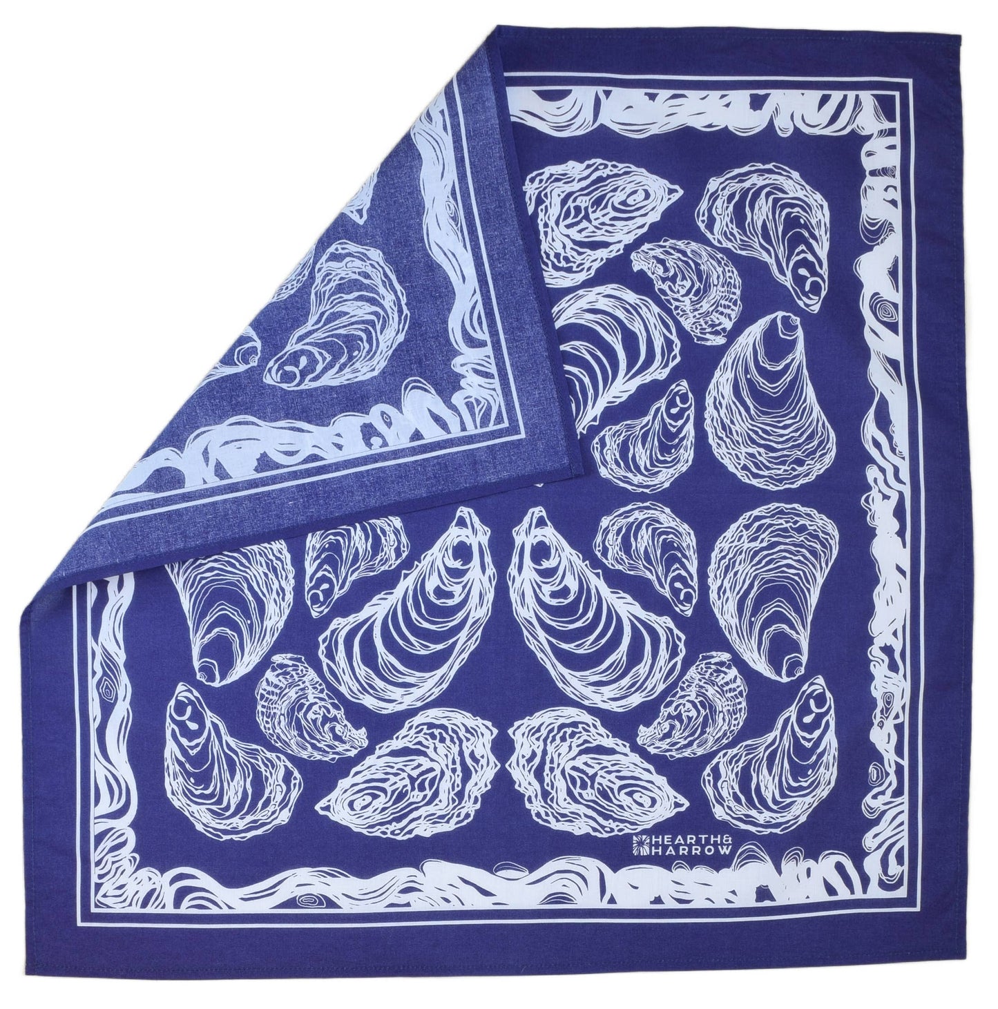 Hearth and Harrow - Oyster Bandana - 100% Cotton - Hand Printed - Royal Blue - PMA Store at the Portland Museum of Art, Maine