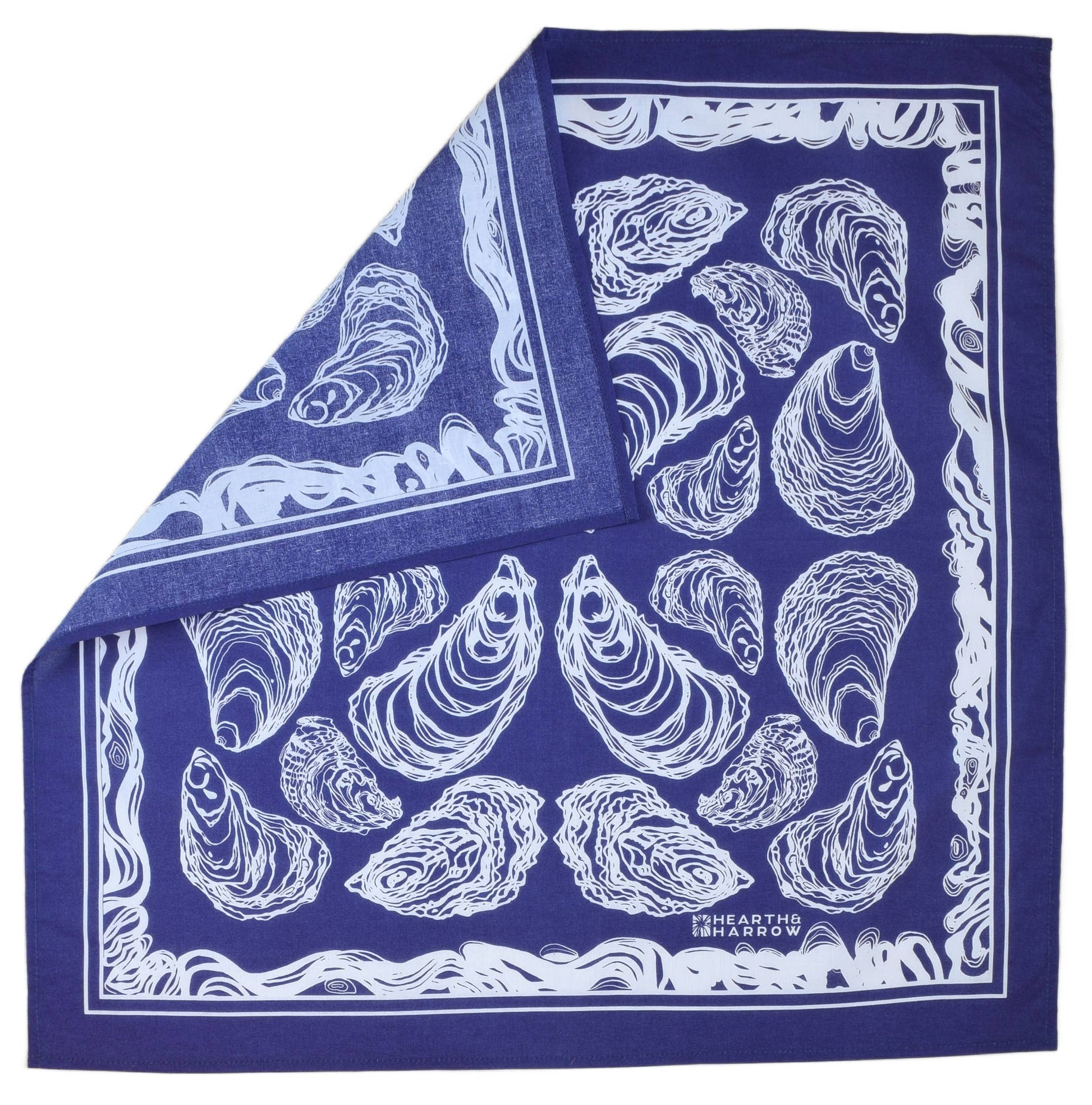 Hearth and Harrow - Oyster Bandana - 100% Cotton - Hand Printed - Royal Blue - PMA Store at the Portland Museum of Art, Maine