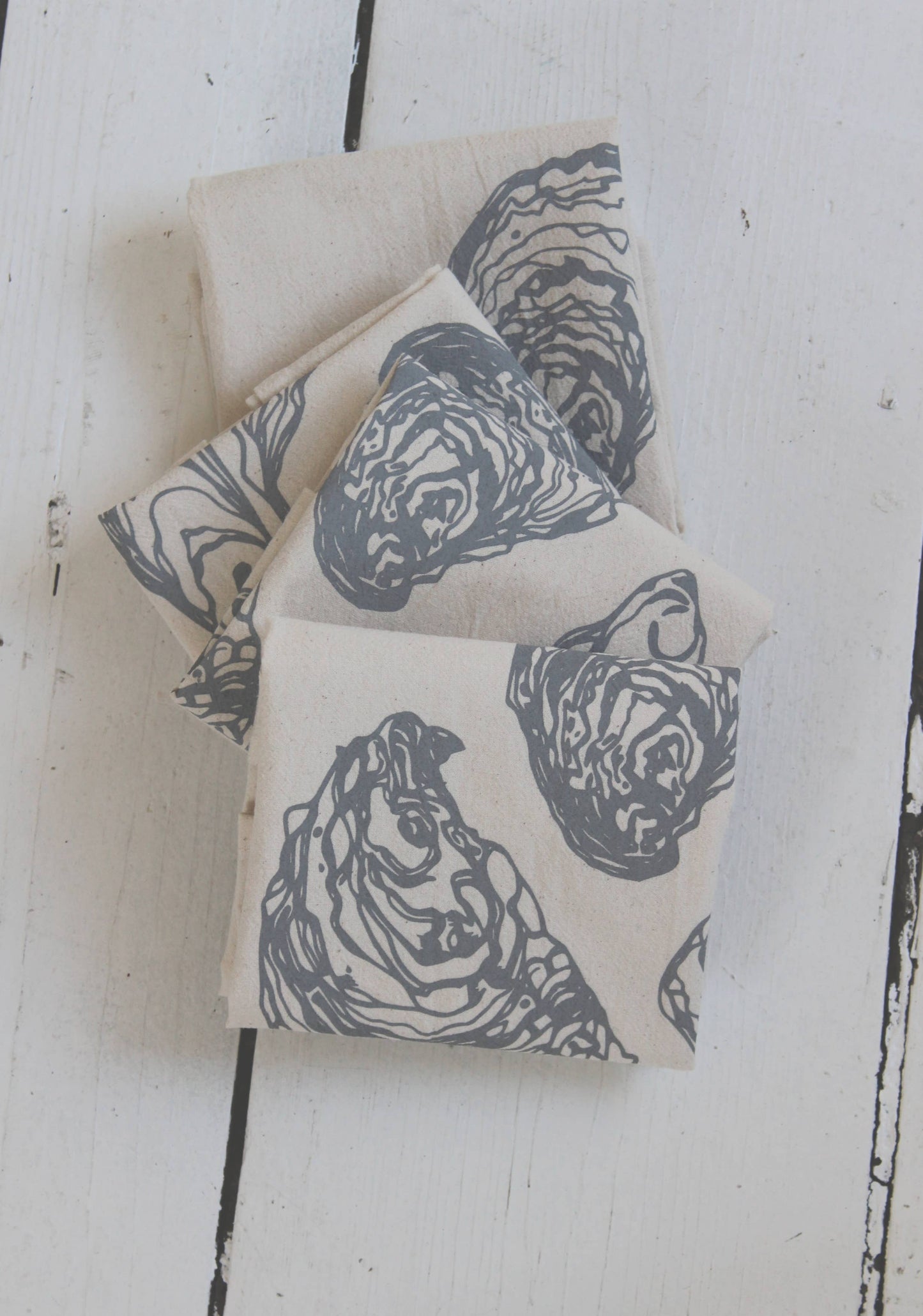 Hearth and Harrow - Set of 4 Organic Cotton Oyster Napkins - Oysters - Nautical: Grey - PMA Store at the Portland Museum of Art, Maine