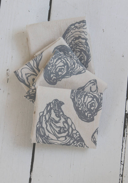 Hearth and Harrow - Set of 4 Organic Cotton Oyster Napkins - Oysters - Nautical: Mint green