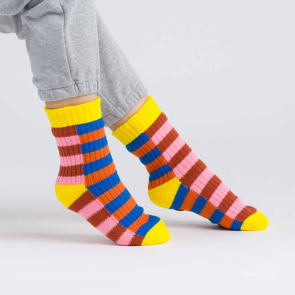 Super Stripe Knit House Socks: Poppy Lilac / L/XL - W 9.5-12.5<br>M 8-11 - PMA Store at the Portland Museum of Art, Maine