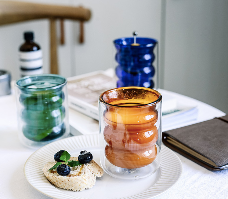 Colored Double Layer Glass Cup: Amber - PMA Store at the Portland Museum of Art, Maine
