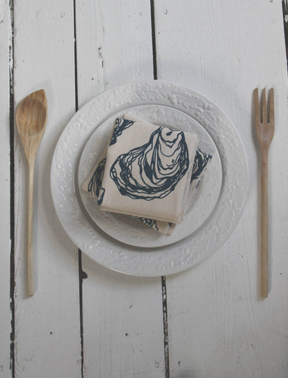 Hearth and Harrow - Set of 4 Organic Cotton Oyster Napkins - Oysters - Nautical: Mint green