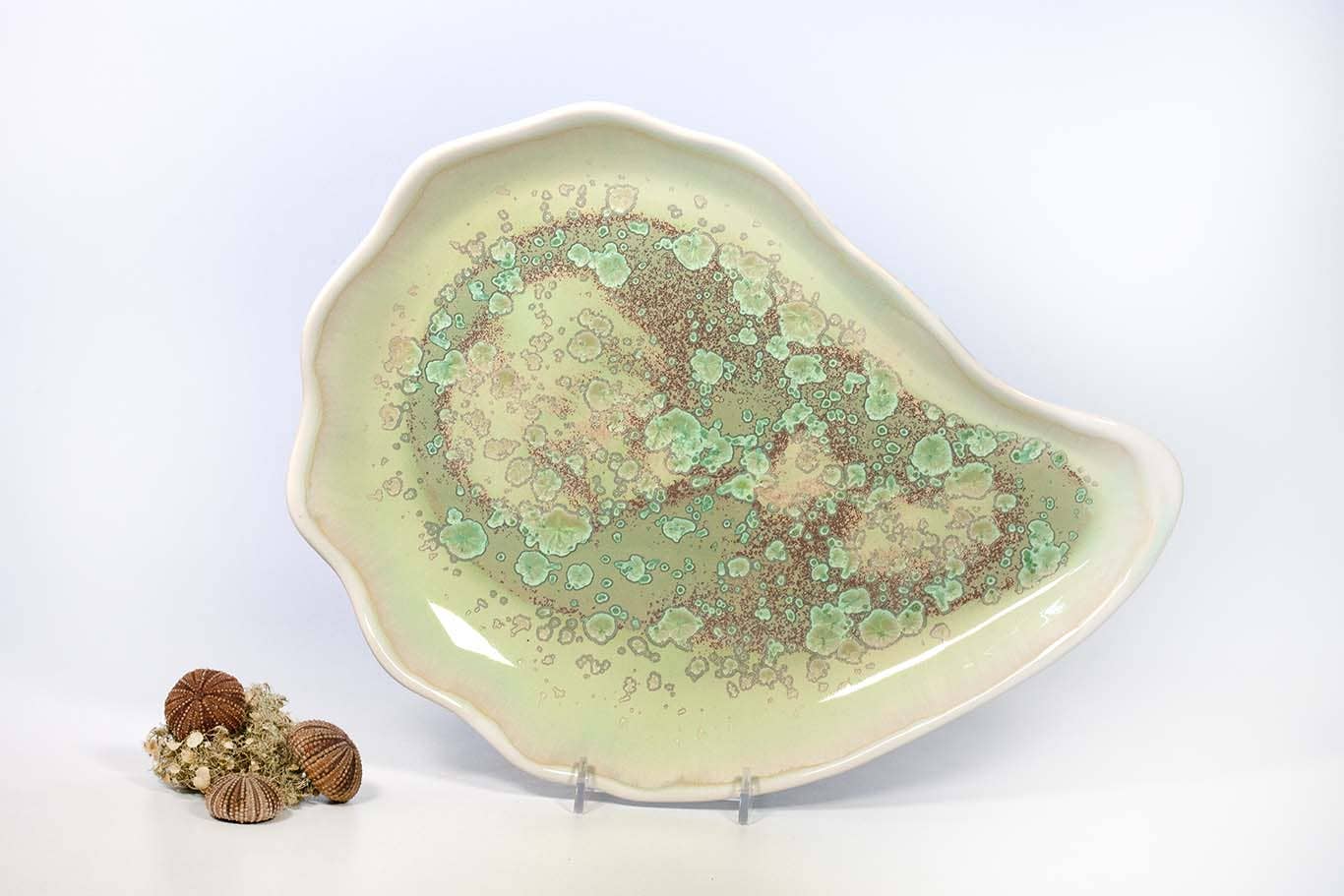 Alison Evans Ceramics - Large Oyster Plate: Mint& Charcoal