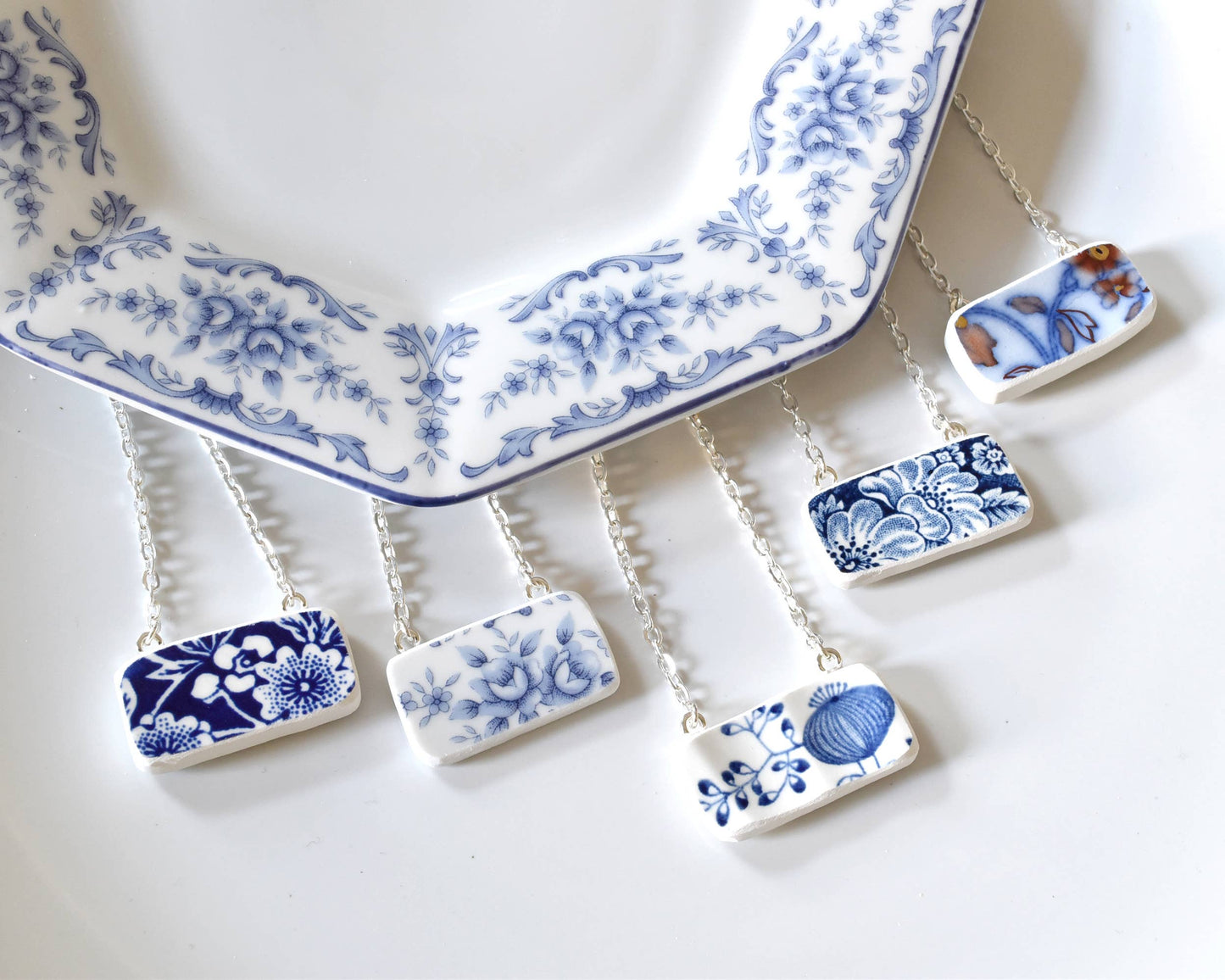 Broken Plate Rectangle Necklace   : Mixed Patterns / White Edge (no paint) - PMA Store at the Portland Museum of Art, Maine