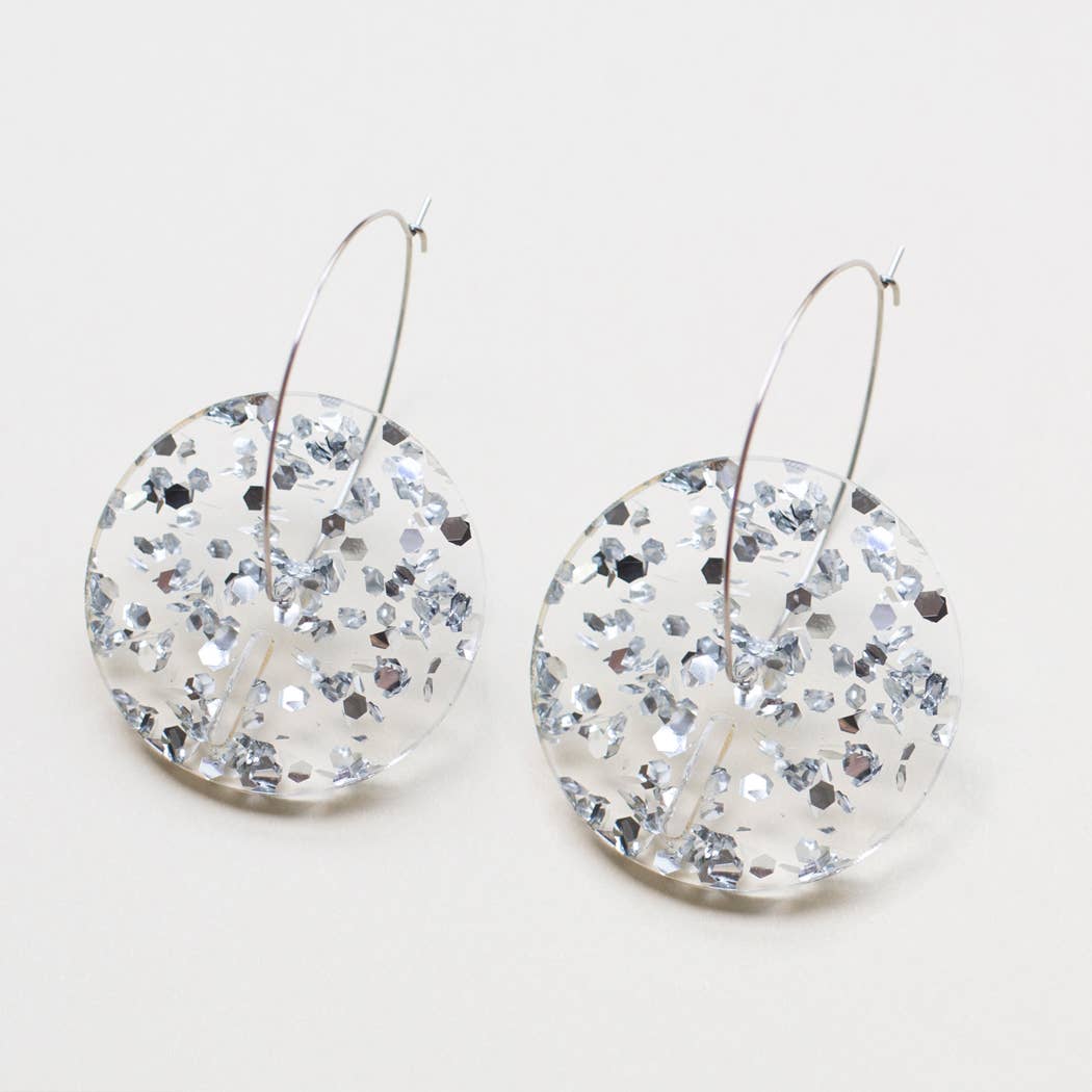 Pamela Coromoto - Circle Earrings -  Big: Clear  Gold sparkle