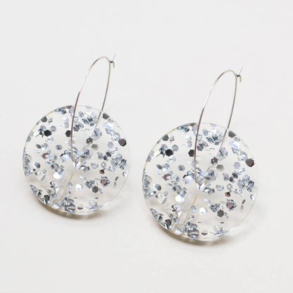 Pamela Coromoto - Circle Earrings -  Big: Clear  Gold sparkle