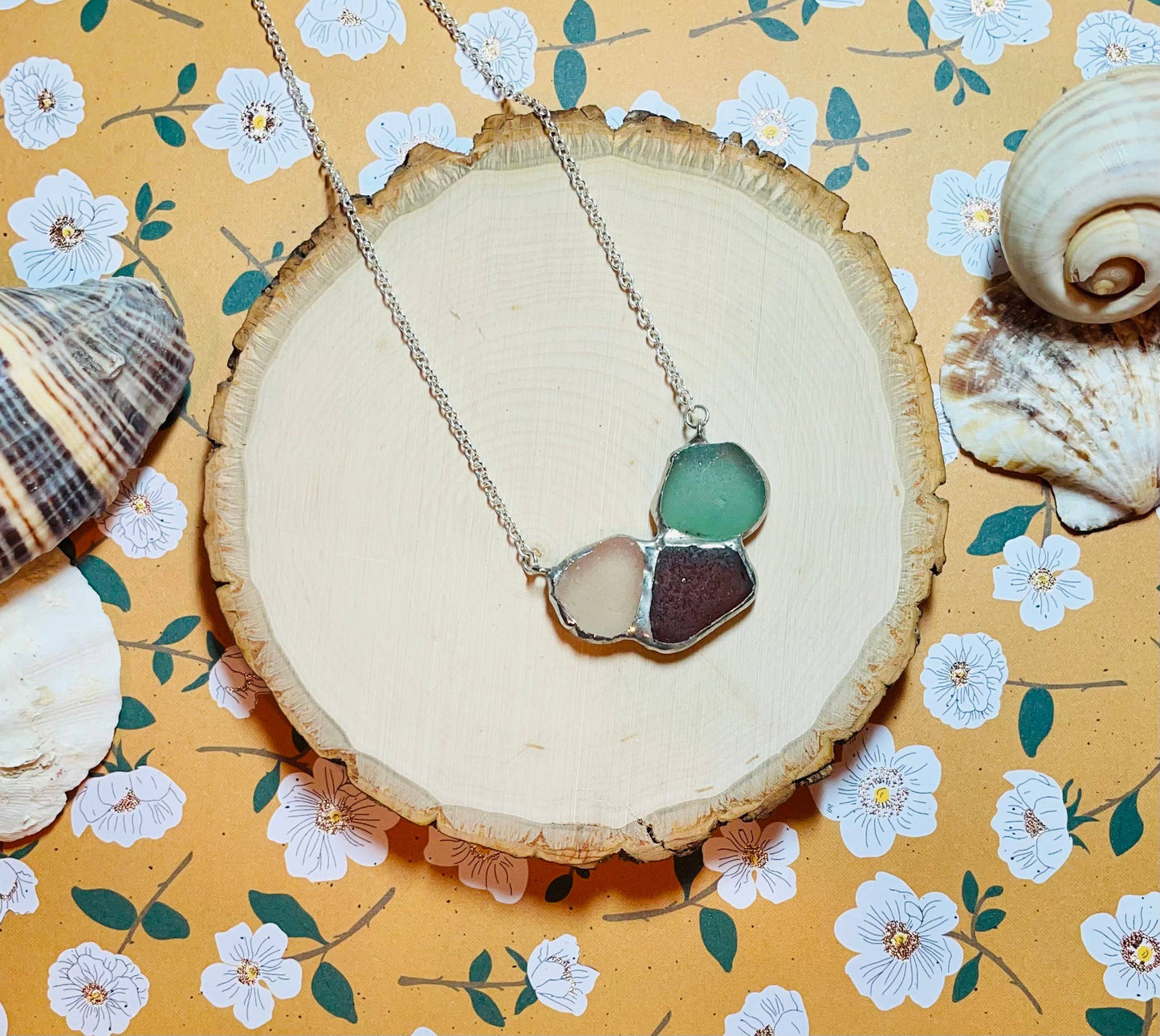 Cyn Elizabeth Studios - Shoreline Souvenir Sea Glass Necklace: Carded on white cardstock - PMA Store at the Portland Museum of Art, Maine