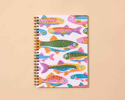 And Here We Are - Letterpress A5 Spiral Notebook—Rainbow Trout (Colorful Fish) - PMA Store at the Portland Museum of Art, Maine