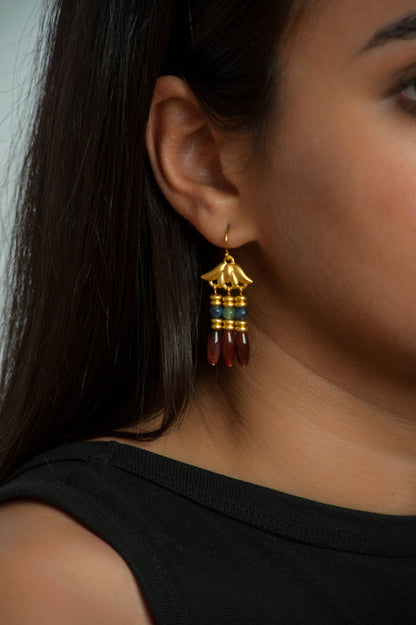 Lotus Triple Drop Gemstone Earrings - Egyptian Inspired - PMA Store at the Portland Museum of Art, Maine