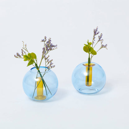 Block Design US - Mini Bubble Glass Vase: Blue and Yellow