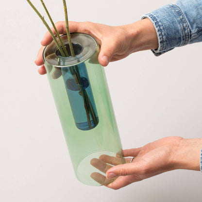Block Design - Reversible Glass Vase - Large: Blue/Yellow - PMA Store at the Portland Museum of Art, Maine