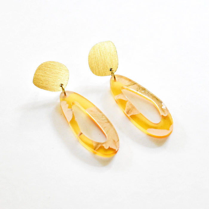 dconstruct - Ecoresin Earrings - Fluid Oval Drop: Lunar / Gold