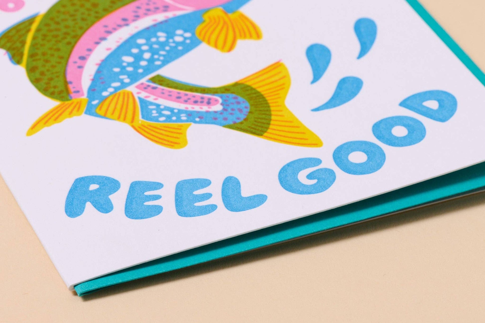 And Here We Are - Letterpress Birthday Card—Reel Good  (Trout, Fish, Colorful) - PMA Store at the Portland Museum of Art, Maine