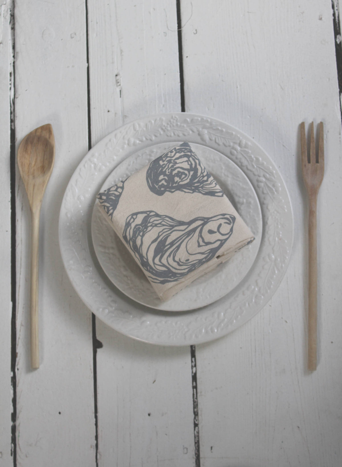 Hearth and Harrow - Set of 4 Organic Cotton Oyster Napkins - Oysters - Nautical: Mint green