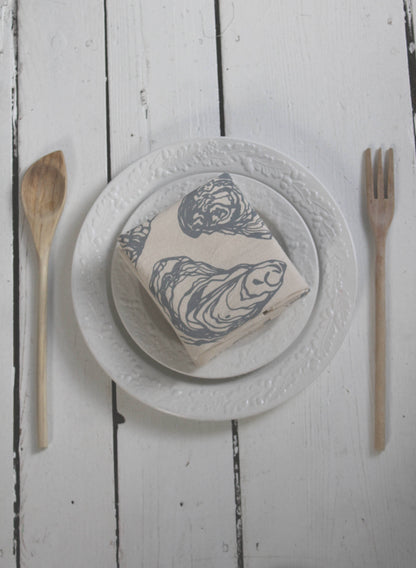 Hearth and Harrow - Set of 4 Organic Cotton Oyster Napkins - Oysters - Nautical: Mint green
