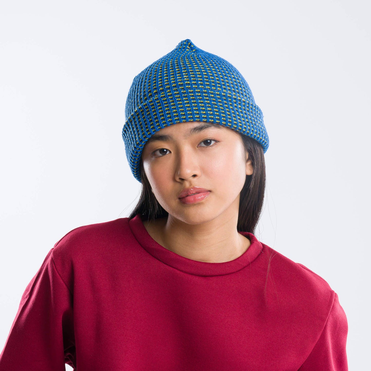 Simple Grid Knit Beanie: Lime Pink - PMA Store at the Portland Museum of Art, Maine