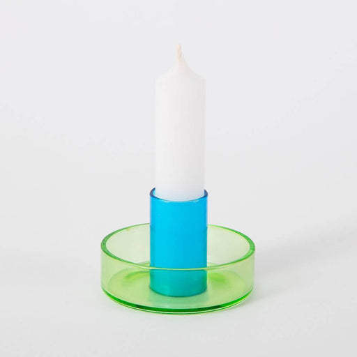 Block Design - Duo Tone Glass Candle Holder: Green/Blue - PMA Store at the Portland Museum of Art, Maine