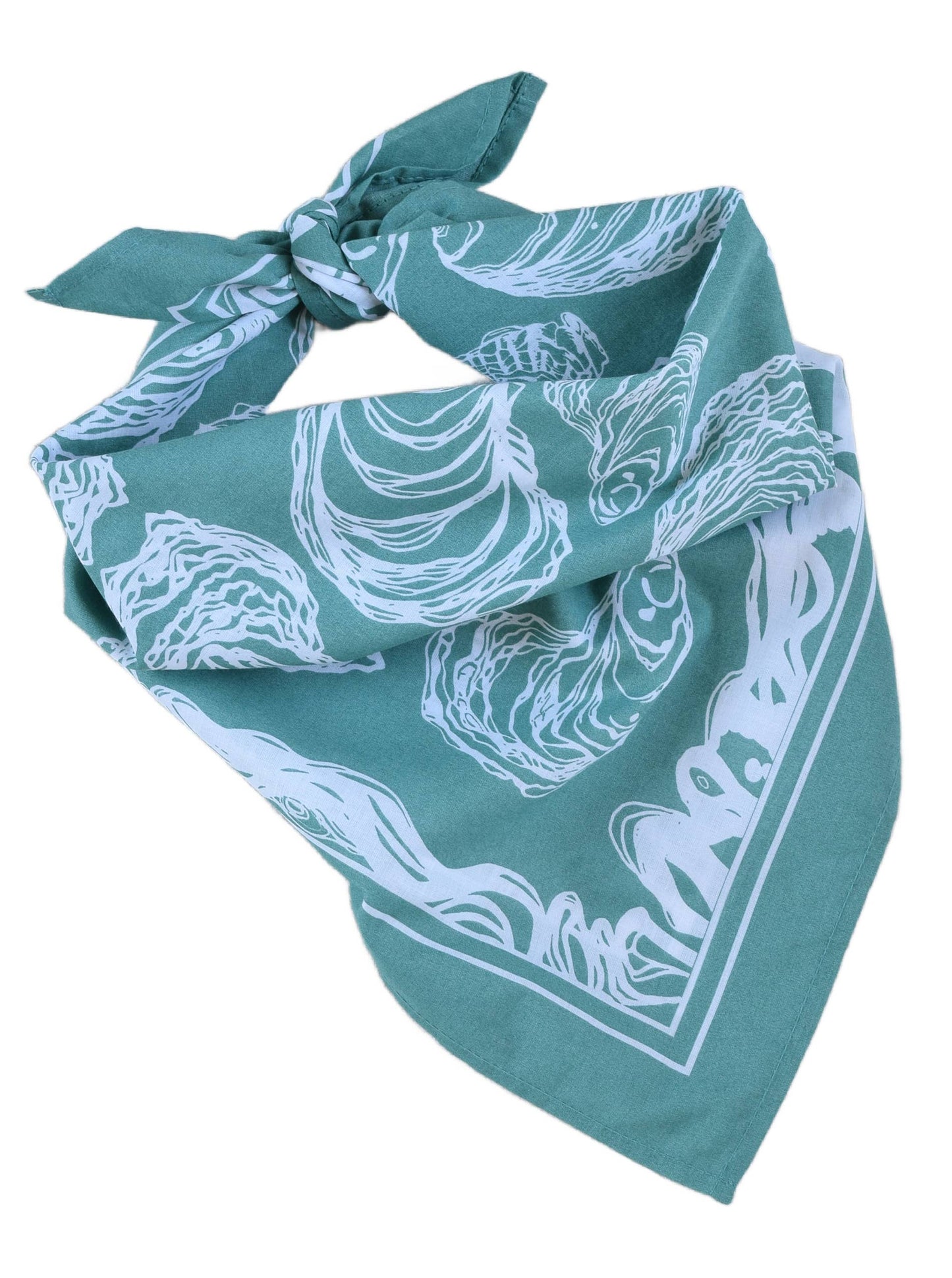 Hearth and Harrow - Oyster Bandana - 100% Cotton - Hand Printed - Green Teal - PMA Store at the Portland Museum of Art, Maine