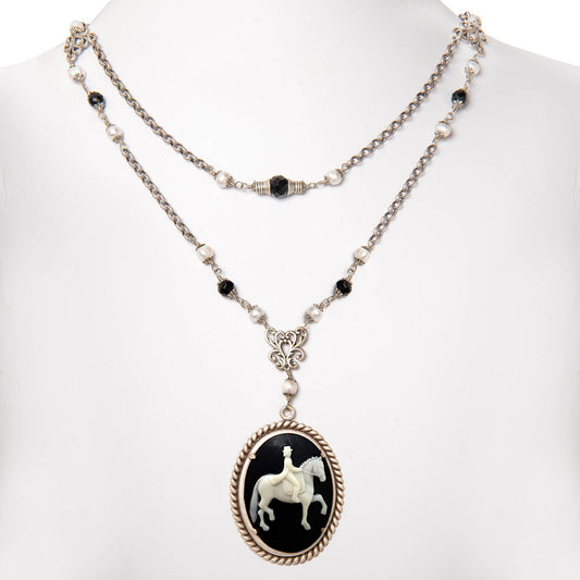 NoMonet - Dedicated Equestrian: Elegant Dressage Cameo Necklace: Antique Golden Brass - PMA Store at the Portland Museum of Art, Maine