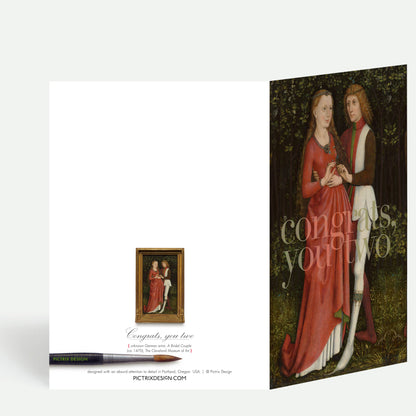 "Congrats, you two" (bridal couple) wedding greeting card: Recycled white envelopes - PMA Store at the Portland Museum of Art, Maine