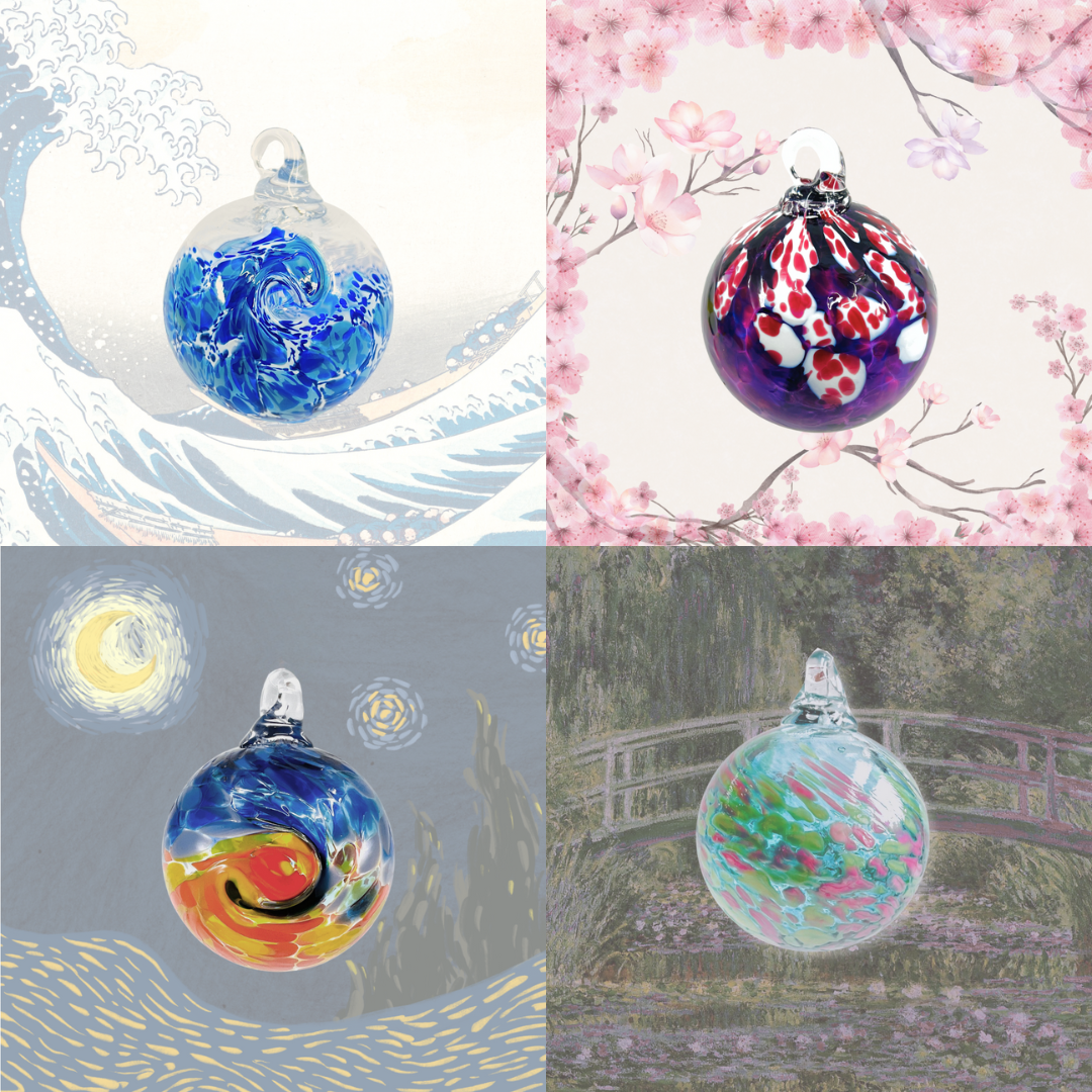 Luke Adams Glass - Artist Inspired Ornaments, Inspired by Starry night & Monet: Assorted Pack - PMA Store at the Portland Museum of Art, Maine