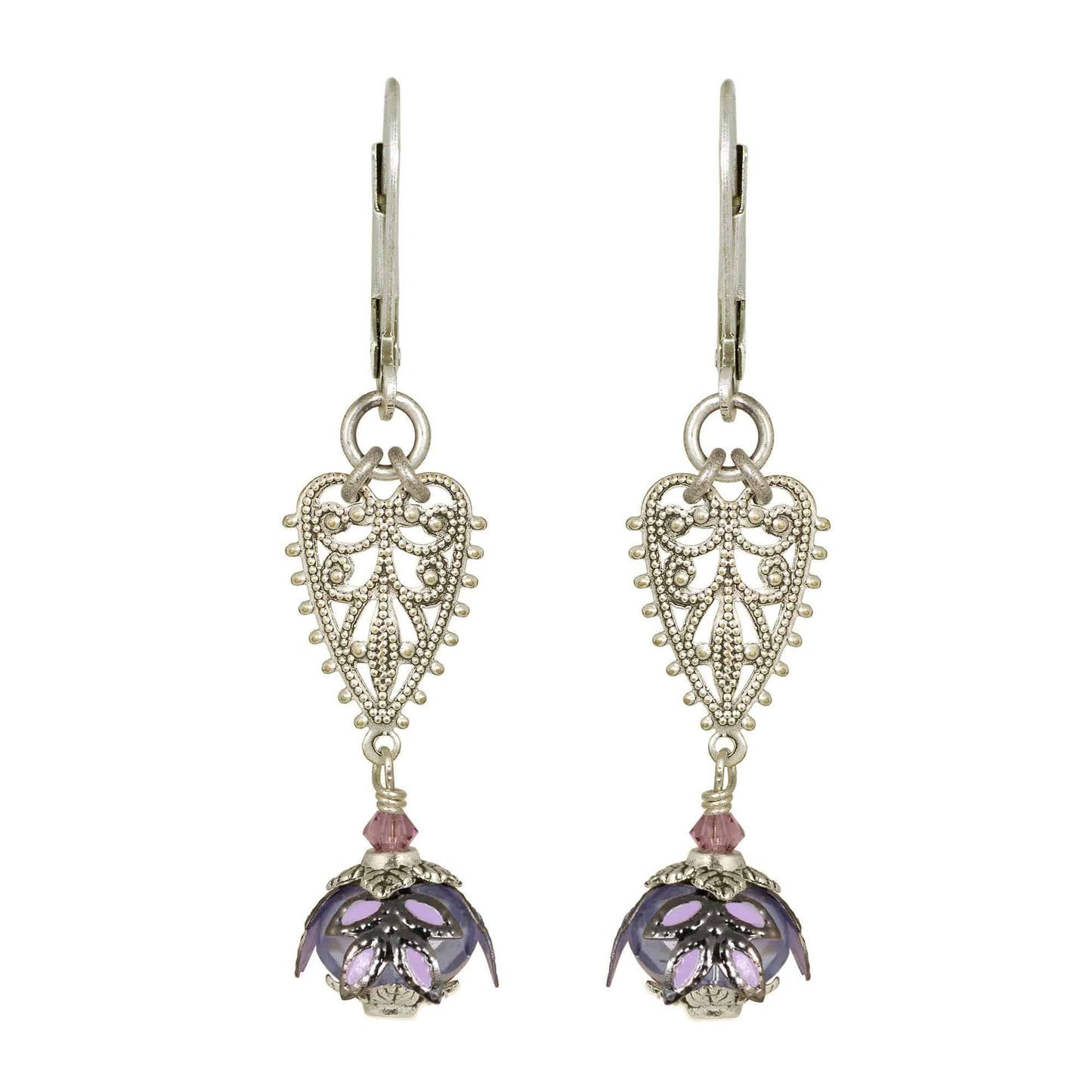 NoMonet - Fairyland: Vintage Filigree Heart Hand Painted Earrings: Verdigris and Turquoise - PMA Store at the Portland Museum of Art, Maine