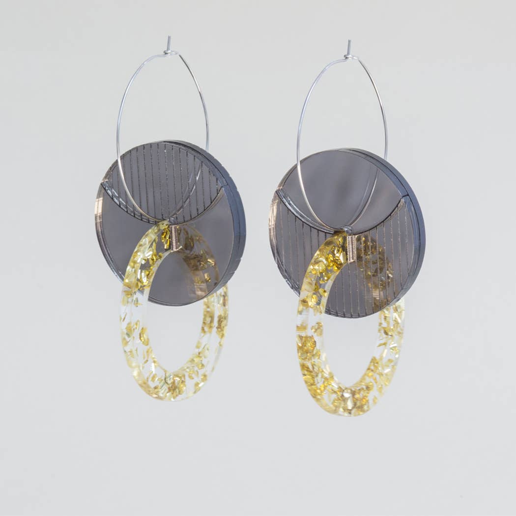 Primario Earrings - Reversible: Gold Mirror and Beige, translucent Olive - PMA Store at the Portland Museum of Art, Maine