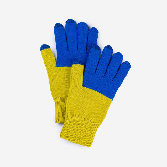 Colorblock Knit Touchscreen Gloves: Golden Olive Cobalt - PMA Store at the Portland Museum of Art, Maine