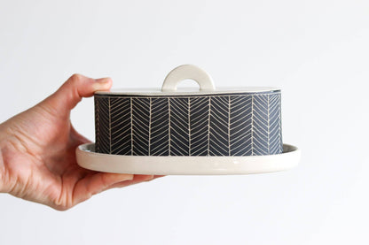 Elizabeth Benotti Ceramics - Herringbone Butter Dish: Black - PMA Store at the Portland Museum of Art, Maine