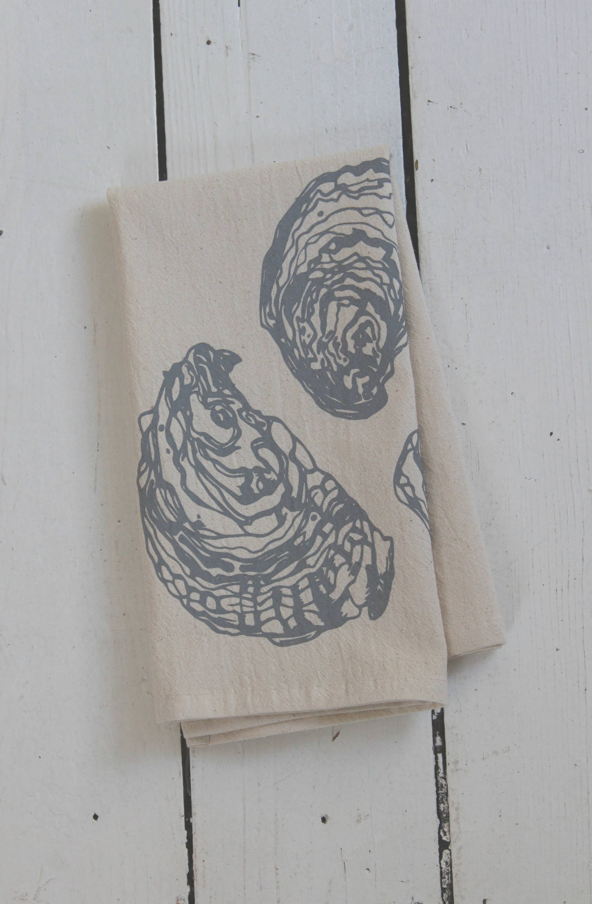 Hearth and Harrow - Set of 4 Organic Cotton Oyster Napkins - Oysters - Nautical: Grey - PMA Store at the Portland Museum of Art, Maine