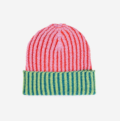 Big Stripe Beanie: Lime Cobalt - PMA Store at the Portland Museum of Art, Maine