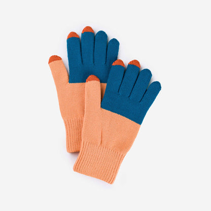 Colorblock Knit Touchscreen Gloves: Teal Peach - PMA Store at the Portland Museum of Art, Maine