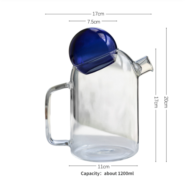 IVORE.GROUP (We cover All Import duty) - Glass Pitcher Teapot with Cup Lid (1200ml): Blue - PMA Store at the Portland Museum of Art, Maine
