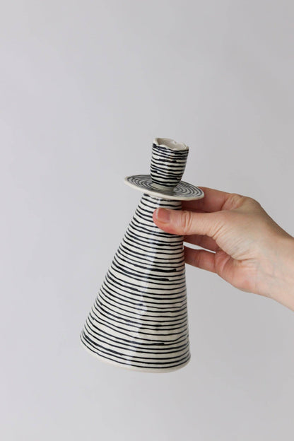 Elizabeth Benotti Ceramics - Everyday Pinched Candlestick Holder: Deep ocean / Tall - PMA Store at the Portland Museum of Art, Maine