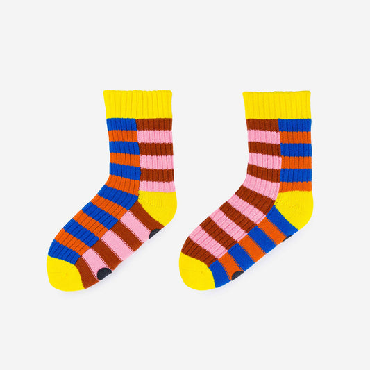 Super Stripe Knit House Socks: Cobalt Flame / L/XL - W 9.5-12.5<br>M 8-11 - PMA Store at the Portland Museum of Art, Maine