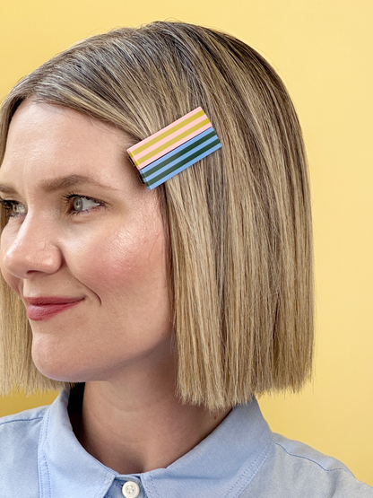 Combinist Goods - Striped Hair Clip | Large: Cornflower Blue | Green