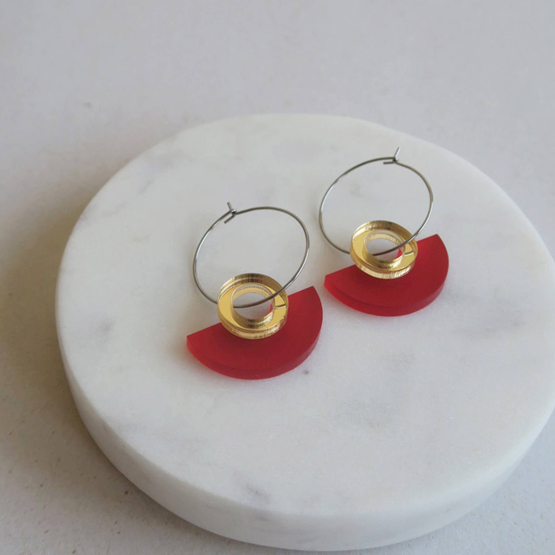 NEW Blok Earrings - Color: Turquoise and Gold Rose Mirror - PMA Store at the Portland Museum of Art, Maine