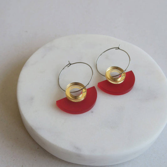 Pamela Coromoto - Blok Earrings - Color: Red and Gold Mirror